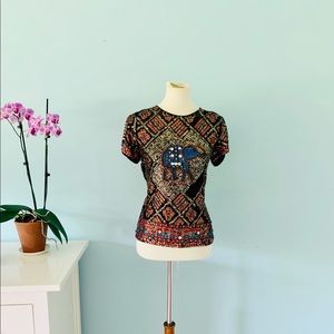 Calypso St Barth Hand Sewn Sequin Elephant 🐘Tee M